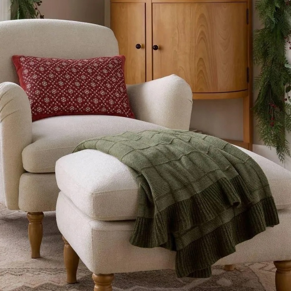 Threshold Studio McGee Windowpane Plaid with Ruffle Throw Blanket Green - Picture 2 of 9